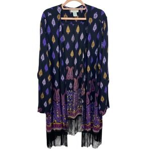 COMPANY ONE Womens XXL Paisley Fringe Kimono Cardigan Boho Open Front Festival